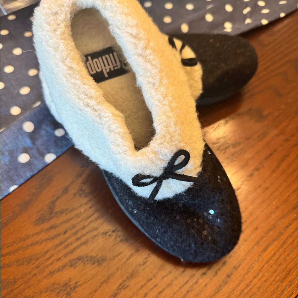 Fitflop Black and Cream Sequin Slippers